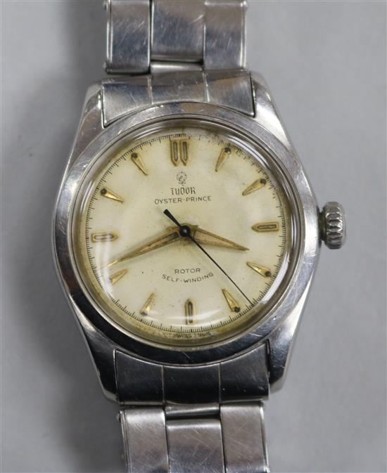 A gentlemans stainless steel Tudor Oyster Prince self-winding wrist watch with original strap.